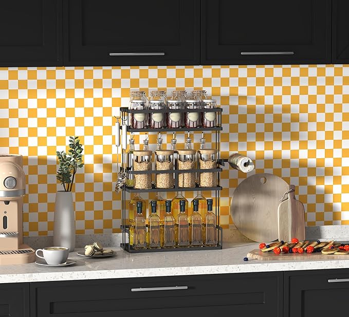 Modern Peel and Stick Wallpaper Orange and White Mosaic Checkered Contact Paper
