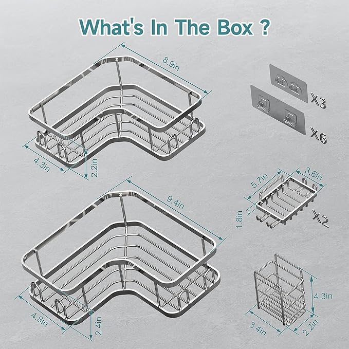 Veken Corner Shower Caddy 5-Pack, Advanced Rustproof Design, No Drilling