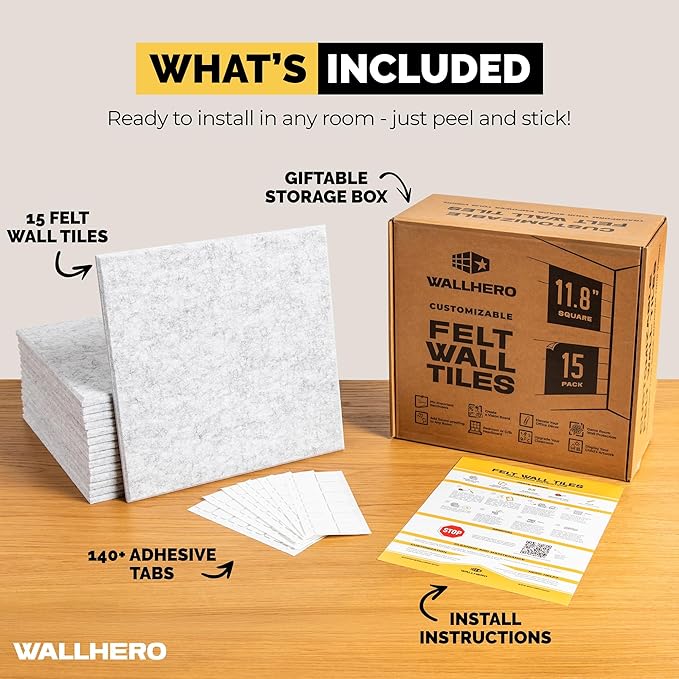 WALLHERO Cork Boards for Walls, Bulletin Boards 59"x36" | 15 Pack | Felt