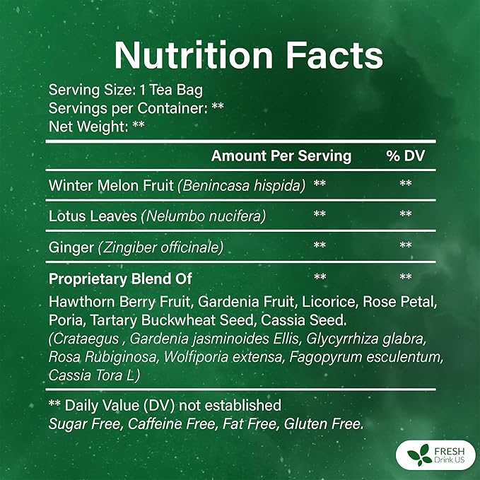 FreshDrinkUS, Oil-Reducing Herbal Tea – 75 Tea Bags | Blend of Winter Melon, Lotus Leaf, Ginger, Hawthorn, Gardenia Fruit, Rose, Cassia Seed & More | Naturally Caffeine-Free | Delicious Hot or Iced