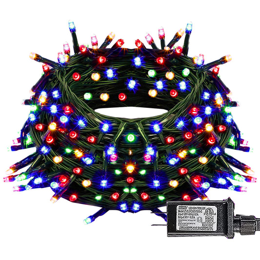 Dazzle Bright Christmas String Lights, 100 LED, 33FT, Multi-Colored, 8 Modes, Waterproof, Indoor/Outdoor Decor, Model HB-200COI