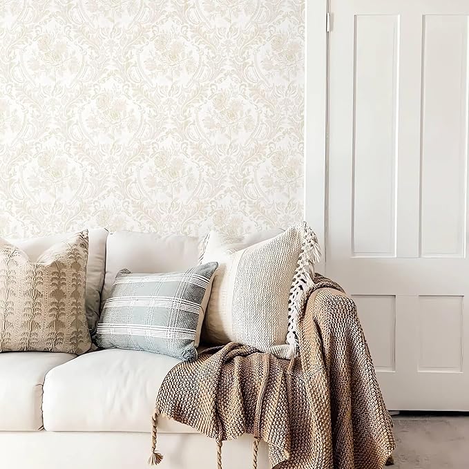 Ismoon Floral Peel and Stick Wallpaper Vintage Beige Contact Paper Boho