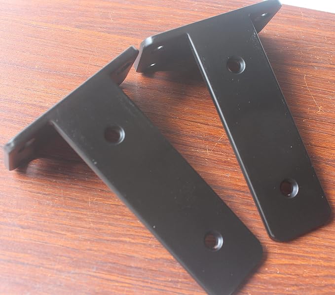 8 Pack - 5 inch Black Hidden L Shelf Bracket Iron Floating Shelf Brackets