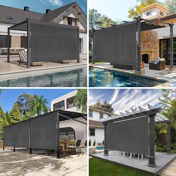 Custom Size Gray Patio Shades Roll up Outdoor Roller Shade Crank Wand Blind