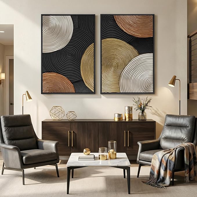 Large Framed Abstract Circles Wall Art Set of 2