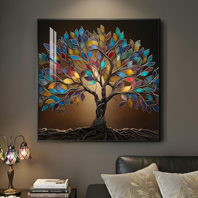 Framed Square Tree of Life Wall Art, Modern Contemporary Tree Painting Prints