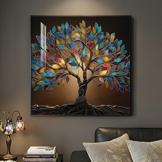 Framed Square Tree of Life Wall Art, Modern Contemporary Tree Painting Prints