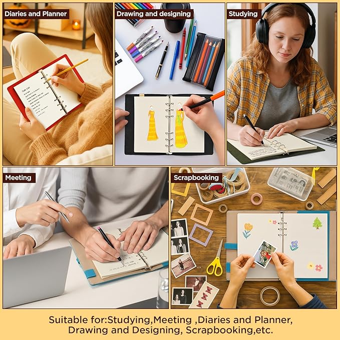 A6 6-Hole Blank Loose-Leaf Paper, Beige – Refill Pages for Standard A6 6-Ring Binder, Journals, Planners – Ideal for Office, Study, Recipes, Travel & Budgeting – 80 Sheets