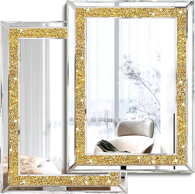 2 Piece Wall Mirrors, Crush Diamond Wall Decor