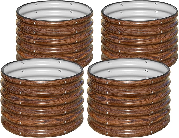 SnugNiture Raised Garden Bed, 4 PCS 2Ã2Ã1.5ft Round Galvanized Outdoor Planter Box, 17" Tall Deep Metal Garden Bed Kit for Planting Vegetables, Fruits, Flowers, Brown