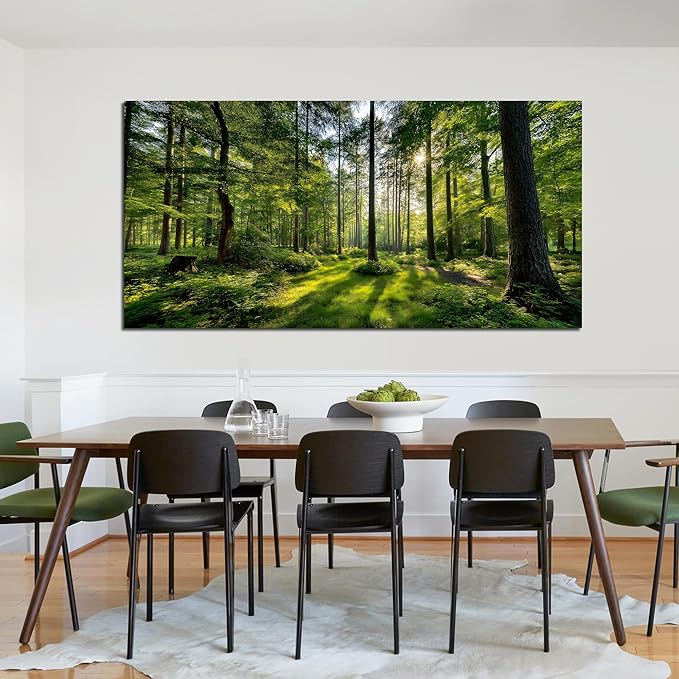 Tarfupth Large Forest Wall Art for Living Room Green Woodland Landscape with Sunlight Modern Nature Wall Decor for Bedroom Office Home Decor 29"x58"