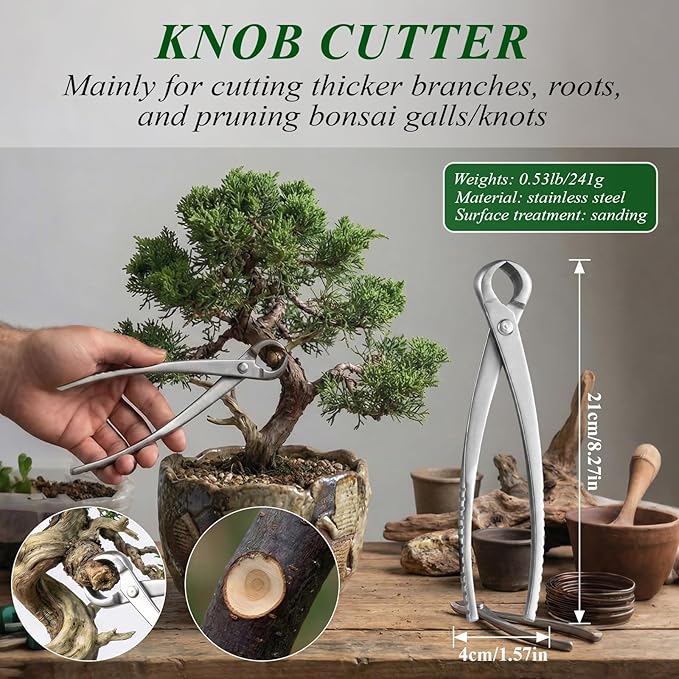 Bonsai Tools Set, 3-Piece Bonsai Tree Tools – Includes Knob Cutter, Concave Cutter, Bonsai Scissors for Precision Trimming and Plant Care, Bonsai Trimming Kit 3 tools