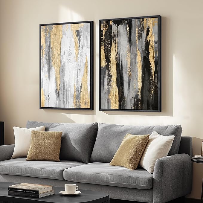 Large Framed Black and White Abstract Wall Art