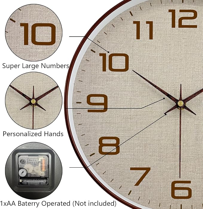 Woodgrain Wall Clock, Silent Non-Ticking Wall Clocks Battery Operated 8 Inch