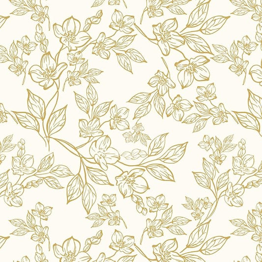 Ismoon Floral Wallpaper Peel and Stick Vintage Flower Beige and Gold Contact