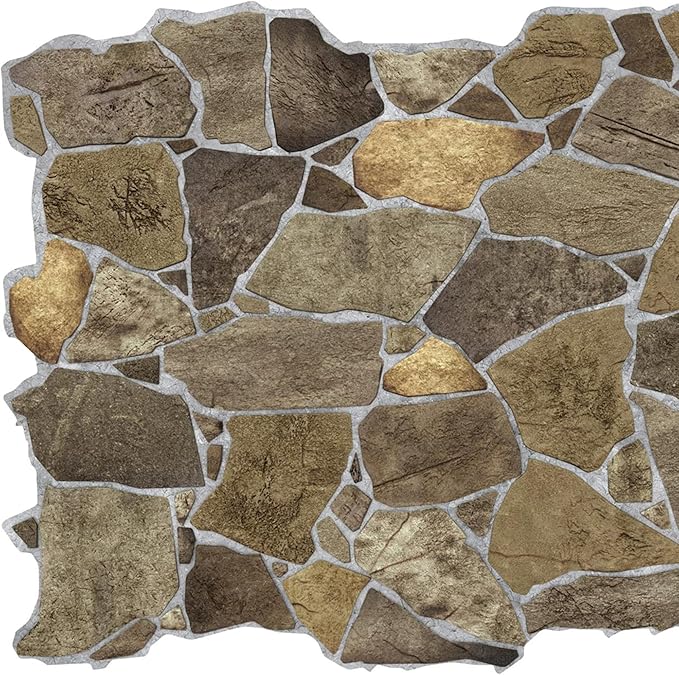 Dundee Deco 3D Wall Panels Faux Stone PVC Brown, 3.2 ft X 2.1 ft, Interior