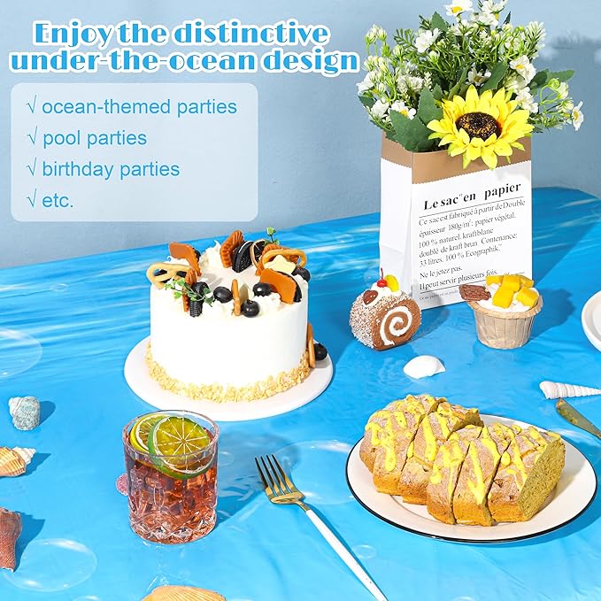 Kochorie 54 Inch x 200 Ft Ocean Waves Plastic Tablecloth Roll in Slide Cutter