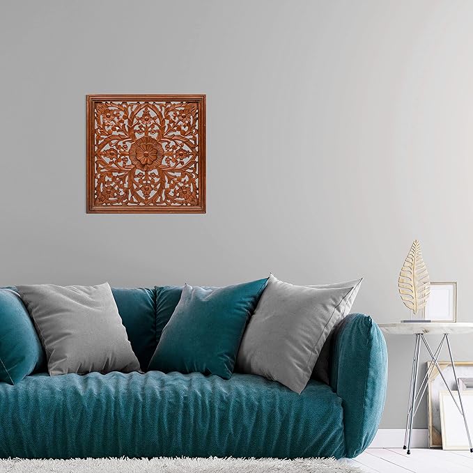 Homebia Designs Handmade Carved Wooden Wall Hanging Plaque 24x24 Inch Elegant