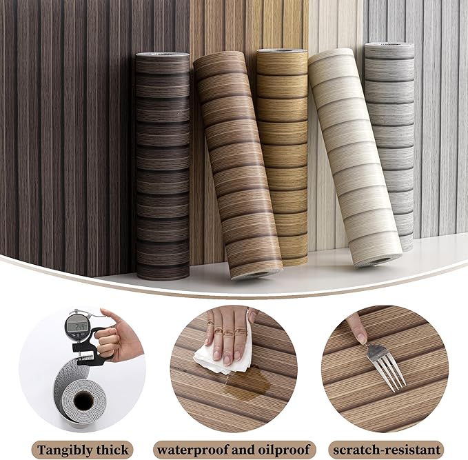 Peel and Stick PVC Slat Wall Panels, Wood Grain Self-Adhesive Soundproof