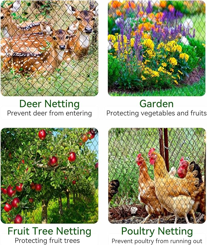 Bird Netting for Garden 10x10 Ft, 1/2 Inch Mesh Heavy Duty Garden Netting for Plants, Fruit Trees & Blueberries, UV Resistant Outdoor Protection Against Birds, Squirrels, Deer & Poultry