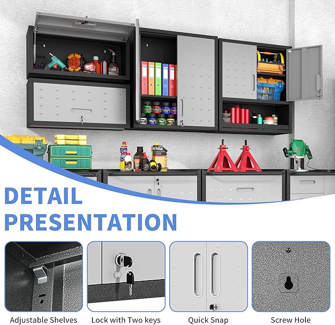 Metal Wall Cabinets with Doors and Shelves Black and Gray Garage Cabinets Wall
