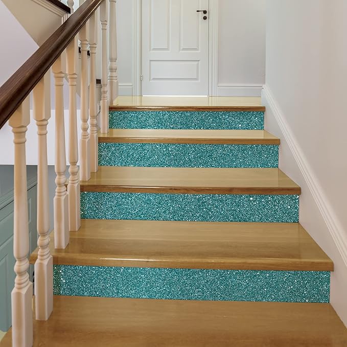 CRE8TIVE 8"x354" Teal Blue Glitter Wallpaper Stick and Peel Wall Border Fabric