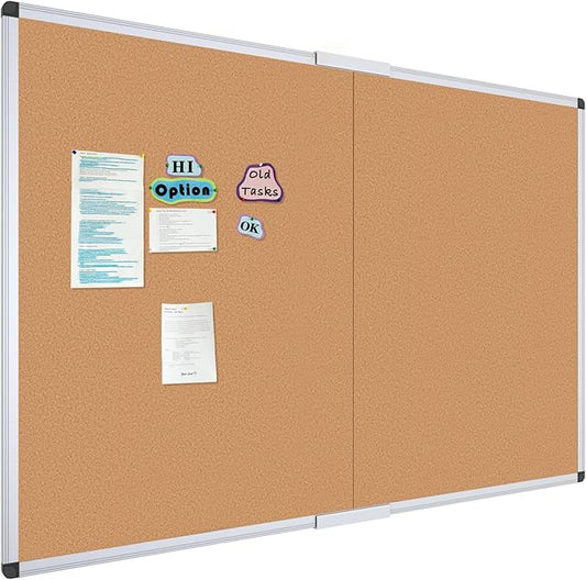 VIZ-PRO 60" x 36" Large Cork Bulletin Board, Foldable & Wall-Mounted Notice Pin