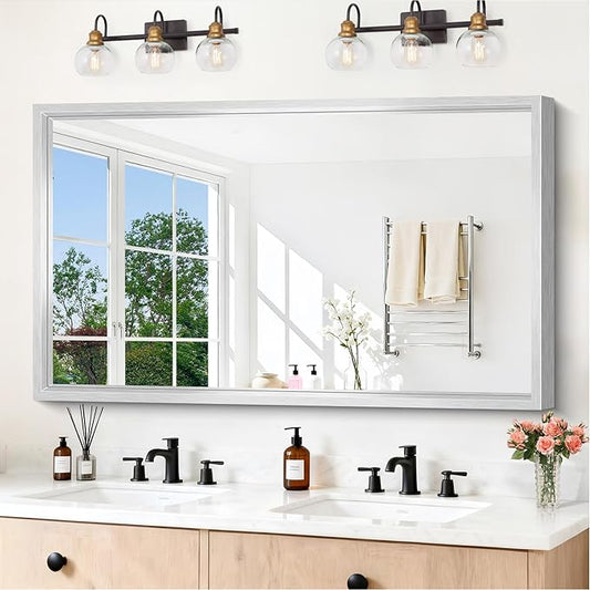60x36 Inch Brushed Silver Bathroom Mirror, Large Rectangular Mirror