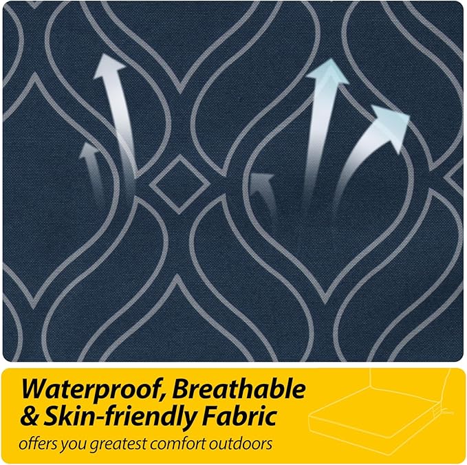 AAAAAcessories Outdoor Seat Cushions for Chairs, Fade-Resistant, Waterproof Patio Furniture Replacement Cushions, 24" x 24" x 5" + 24" x 13.5", Slate Blue Vine Trellis