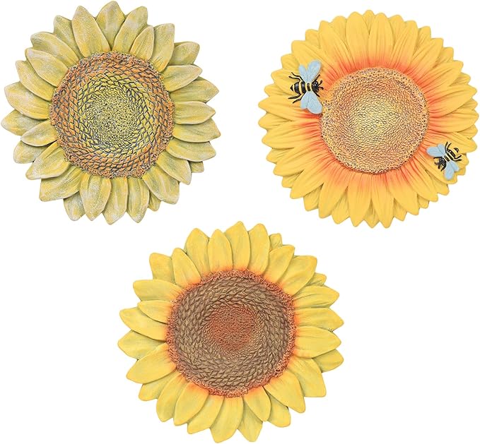 3 Pack Sunflower Cement Stepping Stone for Garden & Patio – 10 Inch Hand-Painted Outdoor/Indoor Decorative Paver, Durable & Weather-Resistant Yard Art, Vibrant Yellow Design