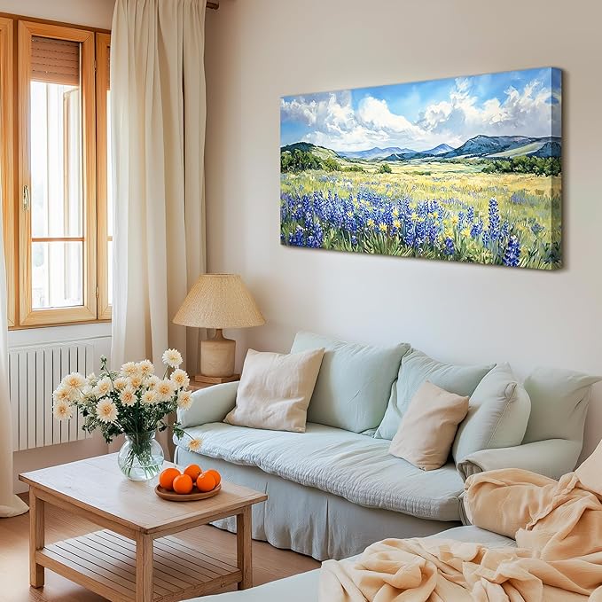 SERIMINO Nature Landscape Wall Art, Wilderness Meadow Wildflower Large Artwork, Rural Scenic Canvas Art Prints, Bright Natural Scenery Pictures Wall Decor Living Room Bedroom Rustic Farmhouse 24"X48"