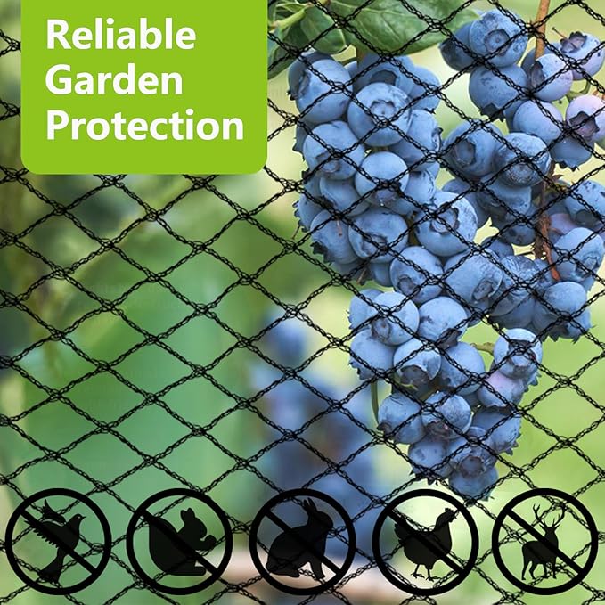 20x30ft Bird Netting, 1/2 inch Mesh, Heavy Duty Garden Netting for Fruit Trees, Blueberry Bushes, Vegetables, Extra Strong Woven Mesh Against Birds, Deer, Squirrels, Poultry and Other Animals