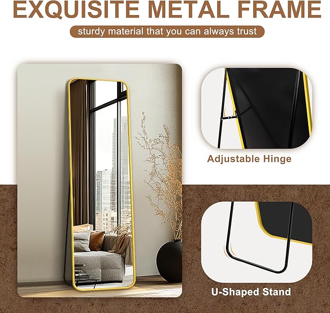 Delma Full Length Mirror, Wall Mounted, Freestanding or Leaning, Rounded