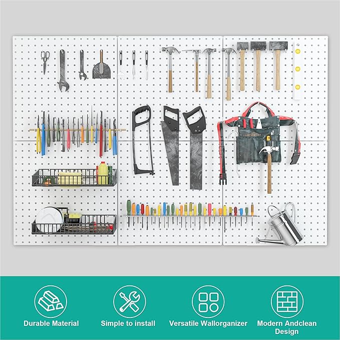 Peg Board, 16”×16”Large Heavy Duty Metal Pegboard Panels