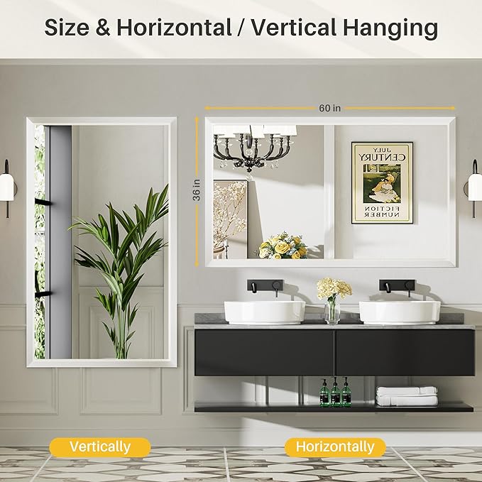60x36 Inch White Bathroom Mirror