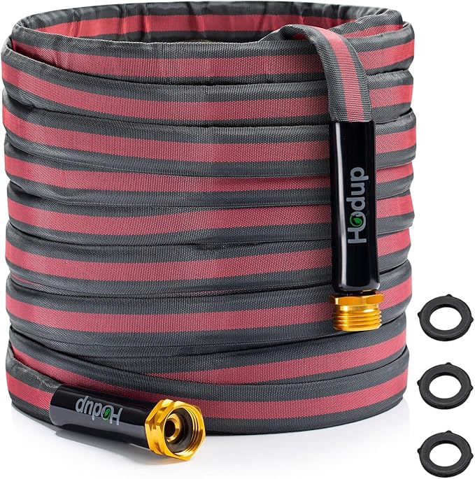 2026 Upgraded Non-Expanding Garden Hose - 100FT Lightweight Flexible, High-Pressure Anti-Kink/Burst-Resistant Lead-Free Outdoor Water Hose (Gray/Red)