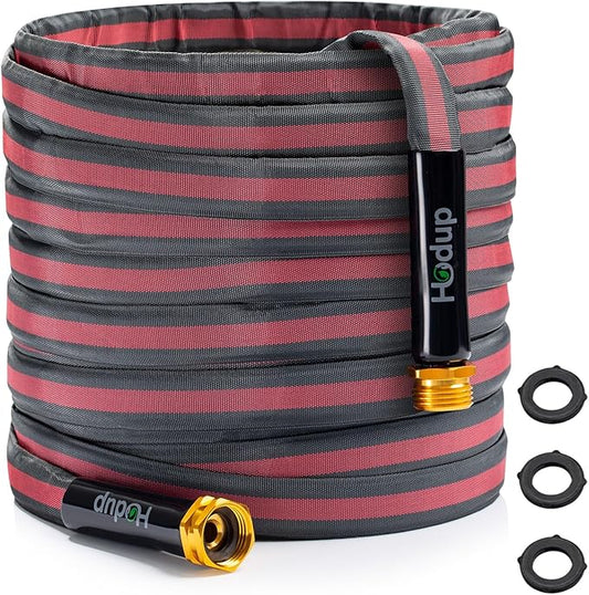 2026 Upgraded Non-Expanding Garden Hose - 100FT Lightweight Flexible, High-Pressure Anti-Kink/Burst-Resistant Lead-Free Outdoor Water Hose (Gray/Red)