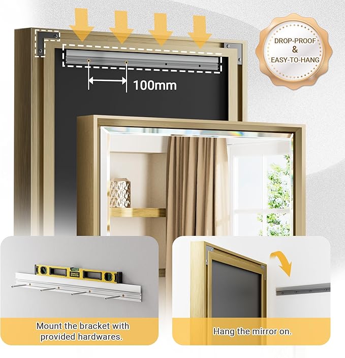 Gold Bathroom Mirror 36x36 Inch Square Beveled Bathroom Vanity Mirror Brushed