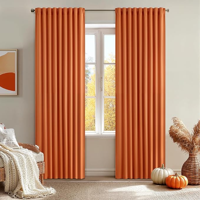 MIULEE 2 Panels Orange Back Tab Blackout Curtains 84 Inch Length