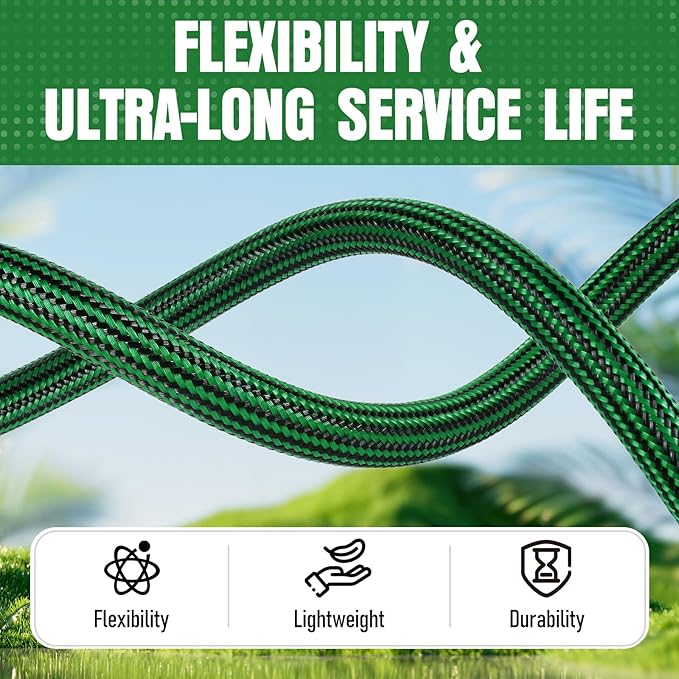NON-EXPANDABLE 100 ft Garden Hose, Heavy Duty Flexible Water Hose, Kink Resistant Lightweight Hybrid Hose with Durable Fabric Skin, Leakproof Hose Male to Female Fittings