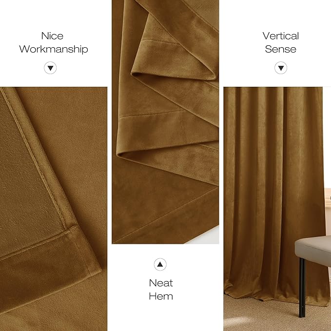 NICETOWN Gold Brown Velvet Curtains, Luxury and Soft Thermal Insulated Velvet