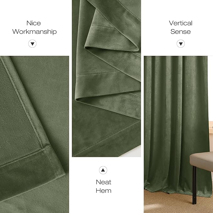 NICETOWN Sage Green Room Darkening Curtains & Drapes 120 inches Long 2 Panels