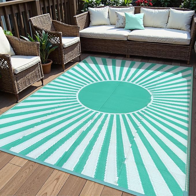 Anidaroel 8x10 Outdoor Rug for Patios Clearance, Waterproof Camping Rug for Outside RV, Reversible Plastic Straw Outside Rugs, Large Outdoor Area Rug for Garden, Camper, Pool Deck(Green,8âx10â)