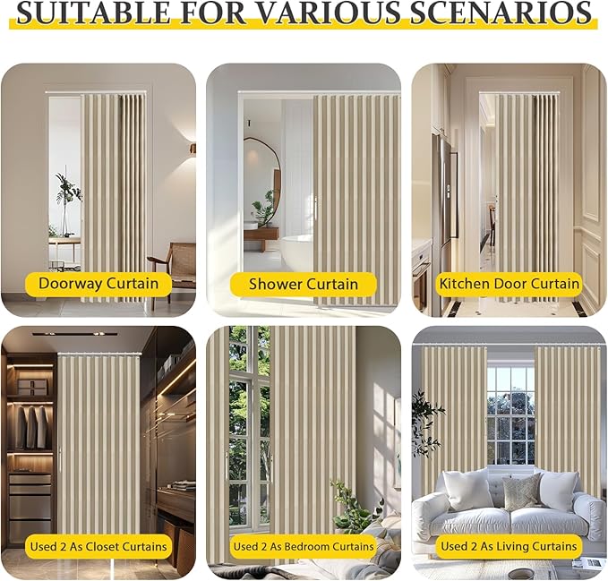 AJAZZ 100% Blackout Magnetic Door Curtain Accordion Doors Interior Folding