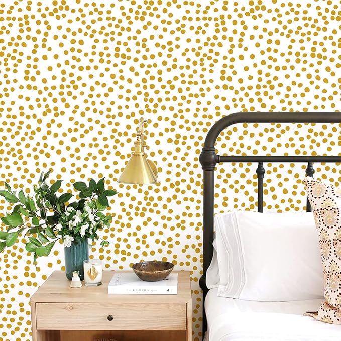 Jeweluck Yellow Polka Dot Wallpaper Yellow and White Peel and Stick Wallpaper