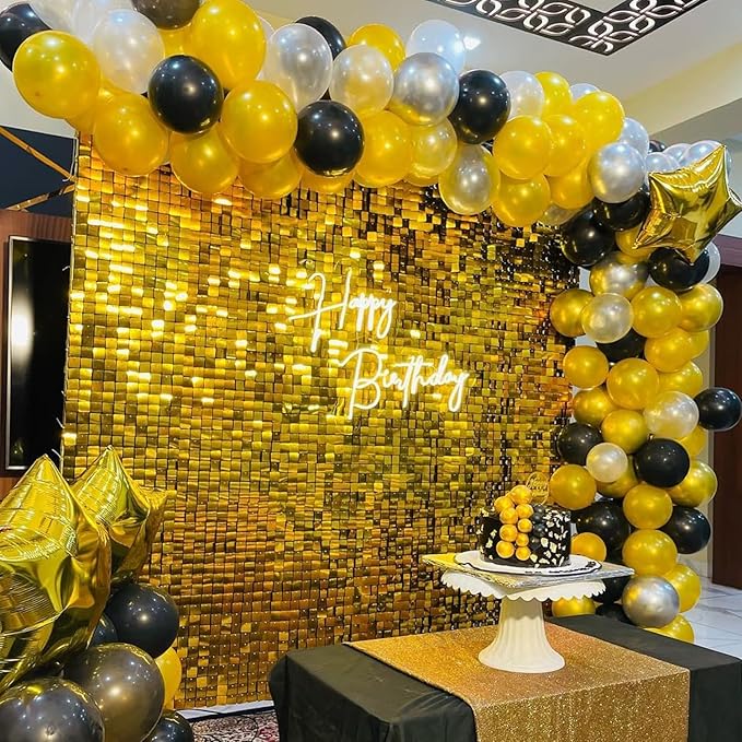 COKAOBE Gold Shimmer Wall Backdrop, 24 Panels Square Sequin Shimmer Backdrop