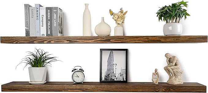 72 Inch Floating Shelves Set of 2, 8-in Deep High End Real Solid Wood Floating