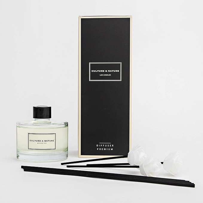 CULTURE & NATURE Reed Diffuser Set 6.7oz (200ml) Apple Pie Scented Diffuser with Sticks Home Fragrance Reed Diffuser for Bathroom Shelf Decor