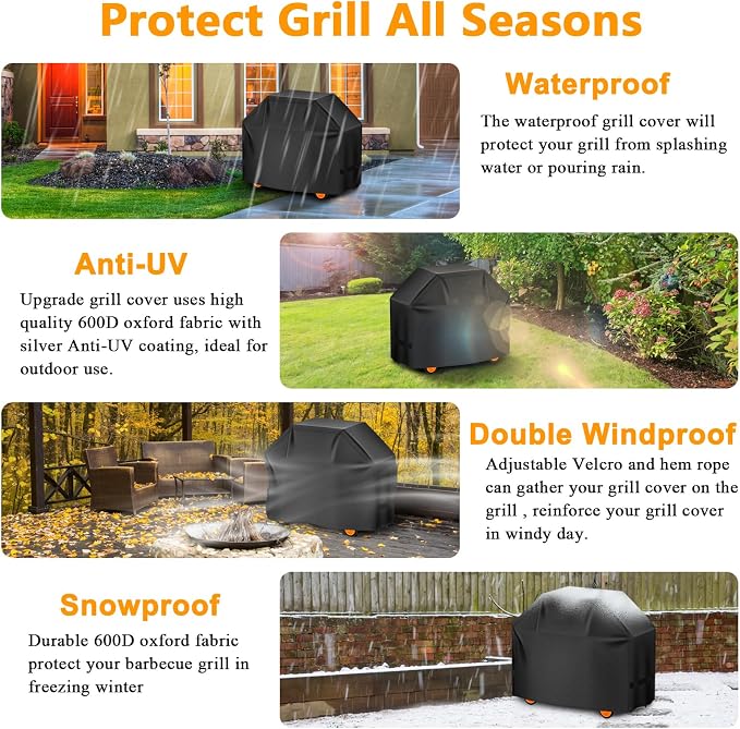 Grill Cover 55inch 600D 4.2LB Heavy Duty BBQ Gas Grill Cover for Outdoor Outside, Waterproof, Anti-UV Material for Char-Broil, Monument, Dyna-Glo (SKZ)