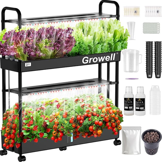 Large Hydroponics Growing System Kit, 32 Pods Vertical Hydroponic Garden, with 32 Large Buckets, 32L Indoor Garden System for Herb Vegetable Fruits, with 2 Light Modes, Auto Circulating Water System